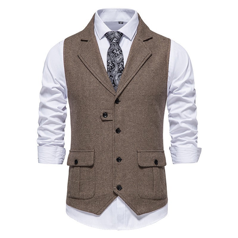Heren Gilet met Geweven Stof en Knoopsluiting