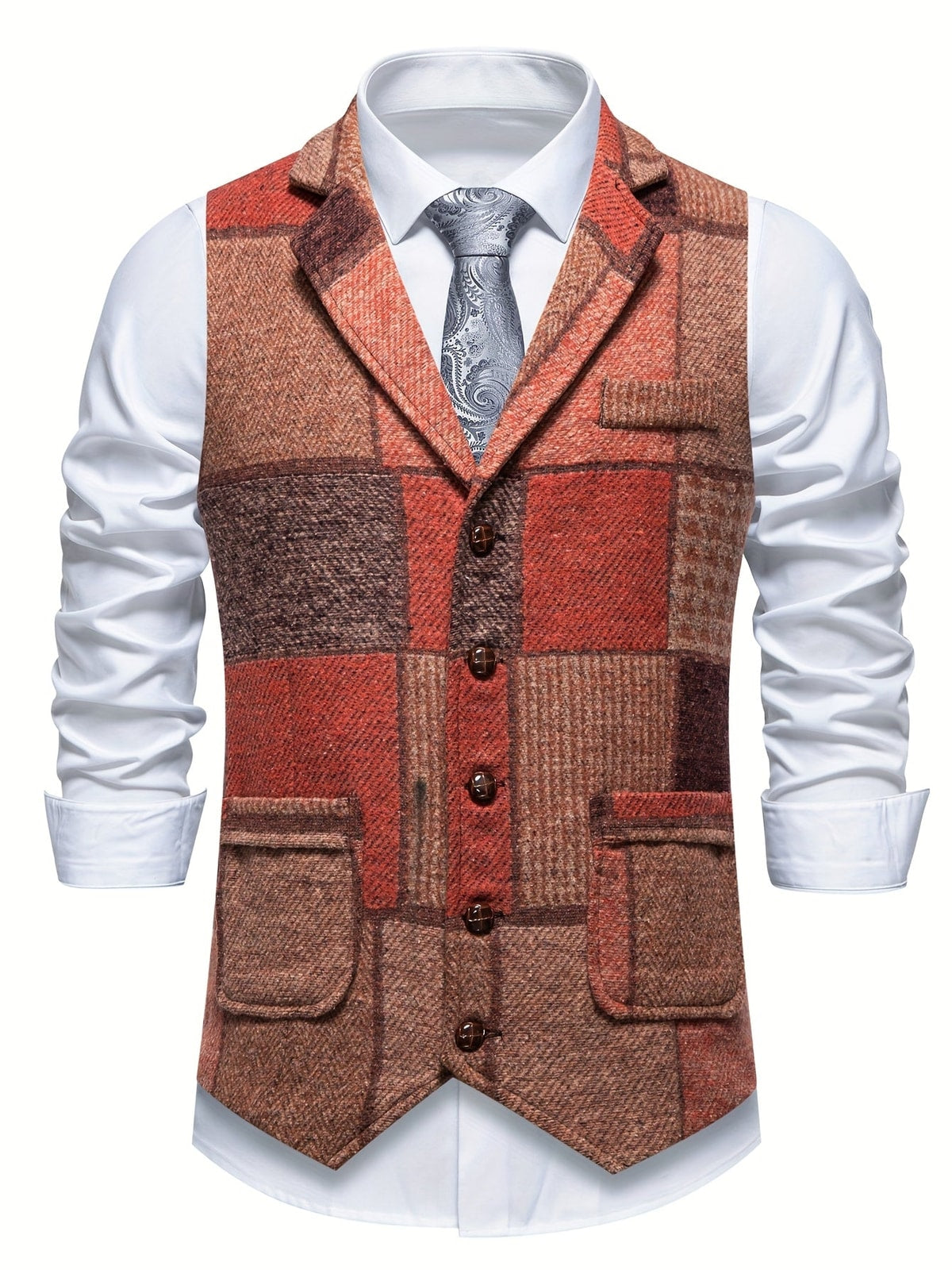 Heren Gilet met Patchwork Design en Knoopsluiting