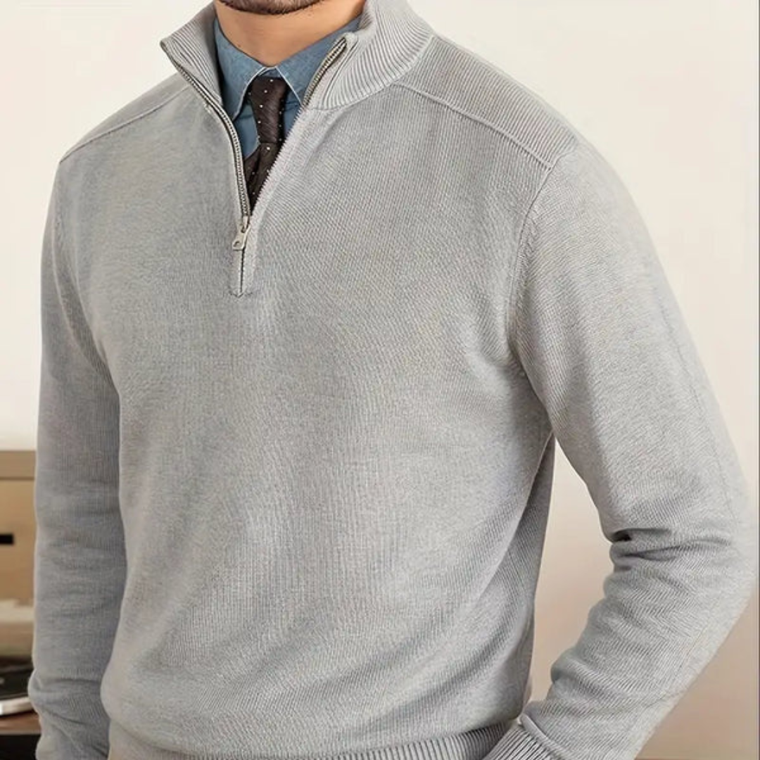 Heren Half-Zip Trui met Hoge Kraag en Ribboorden