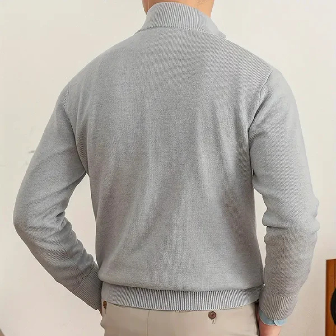 Heren Half-Zip Trui met Hoge Kraag en Ribboorden