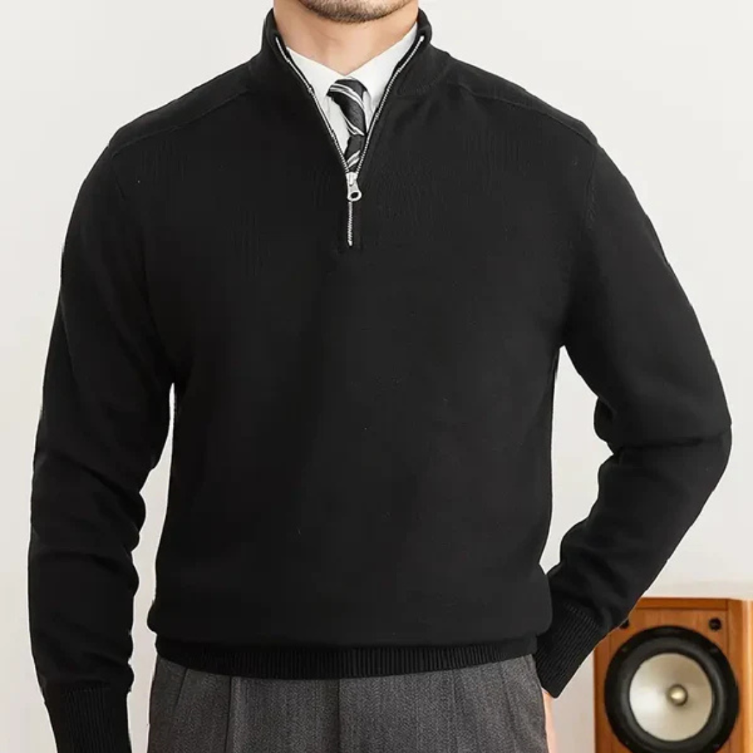 Heren Half-Zip Trui met Hoge Kraag en Ribboorden