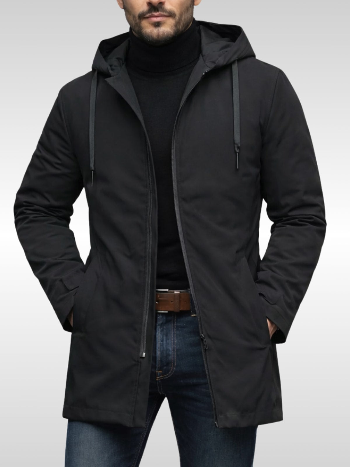 Heren Halflange Winterjas met Capuchon en Ritssluiting