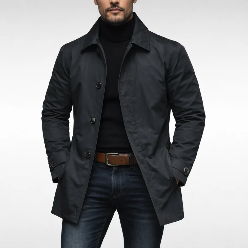 Heren Halflange Winterjas met Kraag en Knoopsluiting