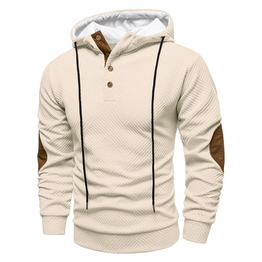 Heren Hoodie met Knoopsluiting en Elleboogstukken