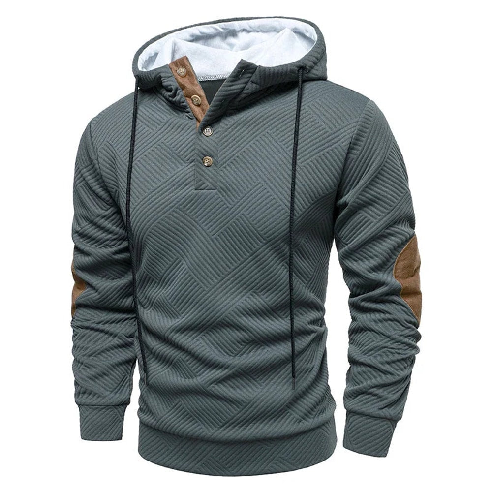 Heren Hoodie met Knoopsluiting en Elleboogstukken