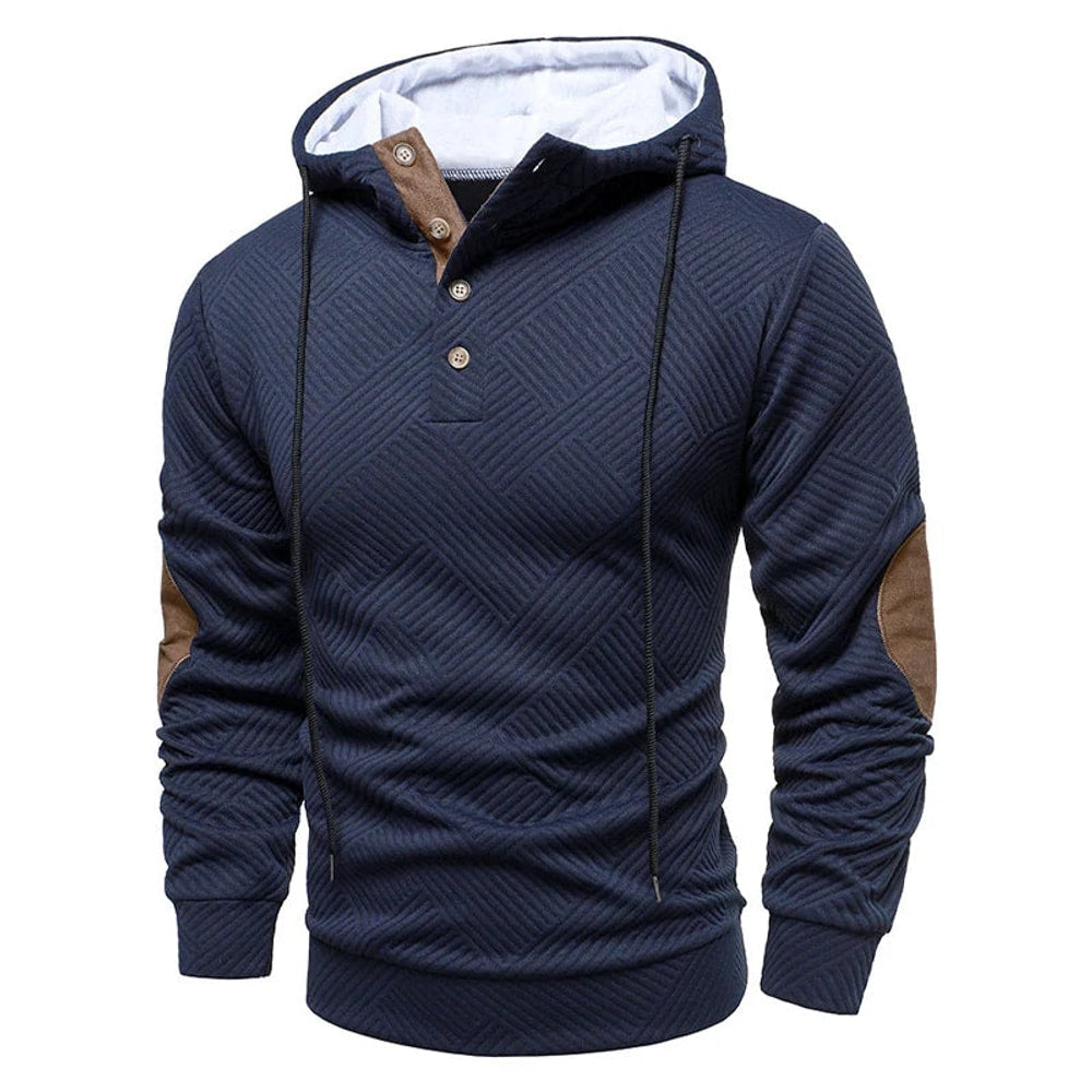 Heren Hoodie met Knoopsluiting en Elleboogstukken