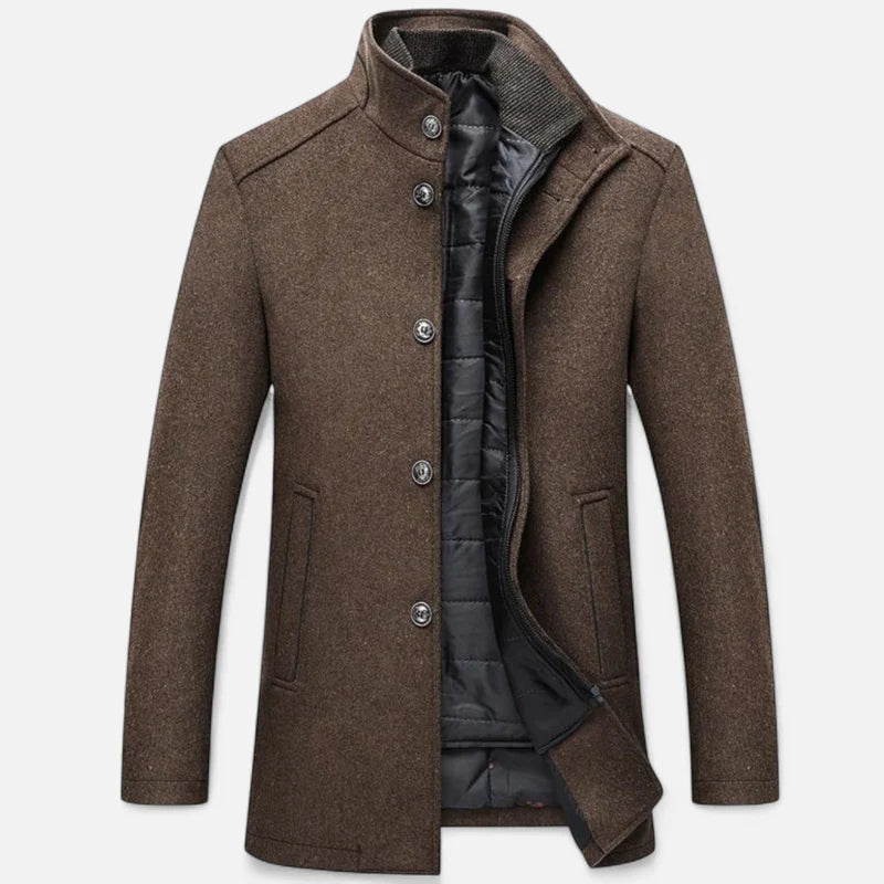 Heren Lange Mantel van Wolmix met Vestpaneel