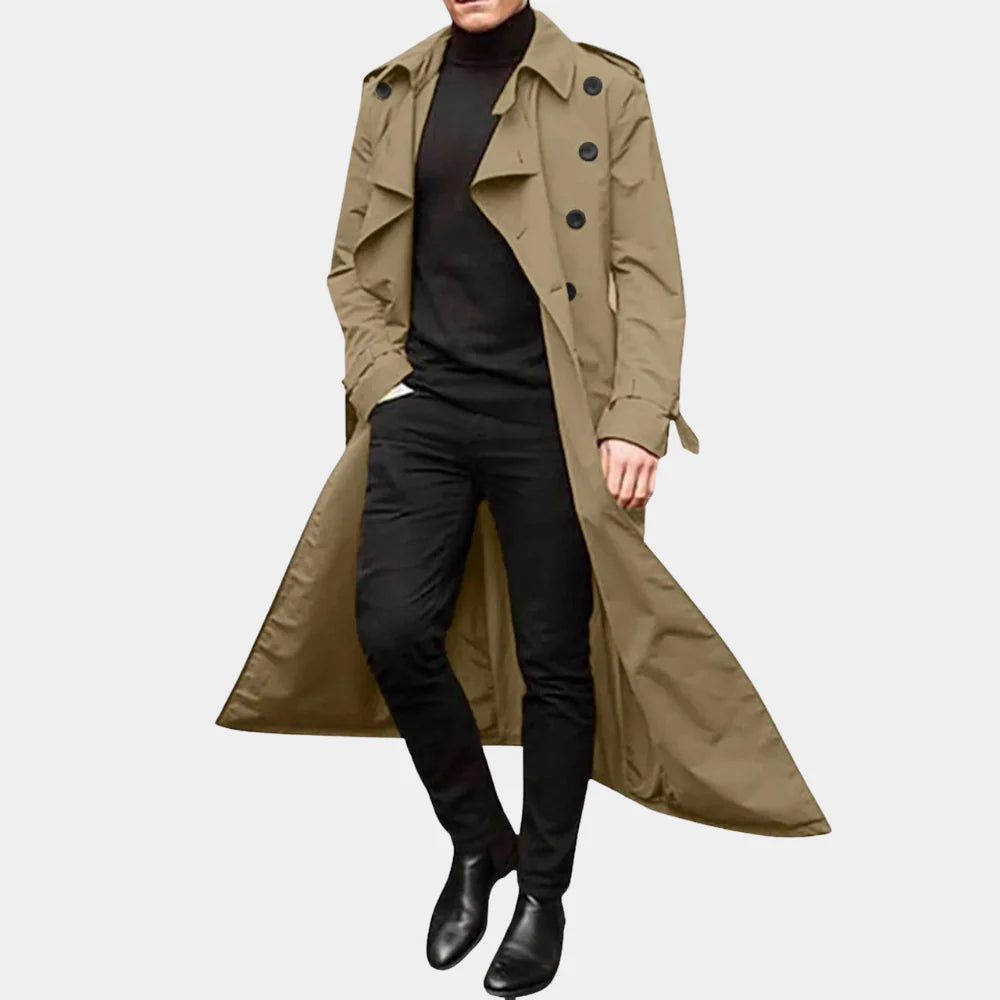 Heren Lange Trenchcoat met Ceintuur en Dubbele Knoopsluiting
