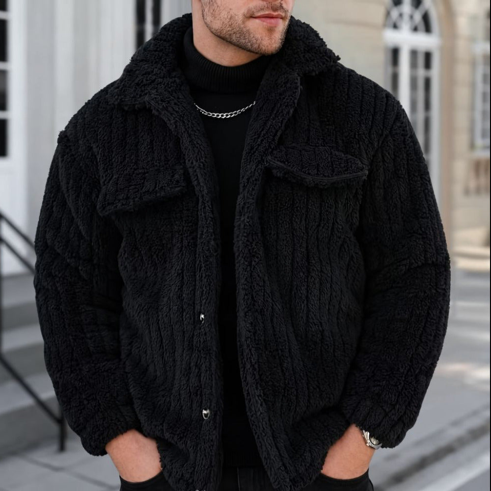 Heren Teddy Fleece Winterjas met Reverskraag en Drukknopen