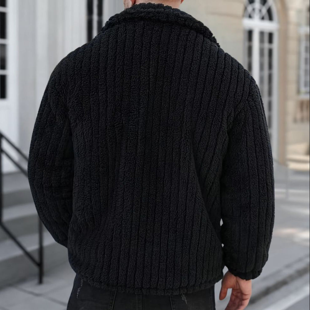 Heren Teddy Fleece Winterjas met Reverskraag en Drukknopen