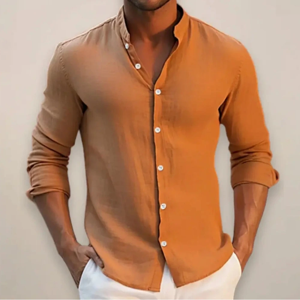 Katoenmix Overhemd Heren met Lange Mouwen en Slim Fit