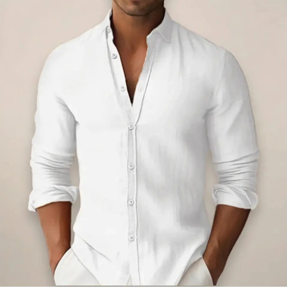 Katoenmix Overhemd Heren met Lange Mouwen en Slim Fit