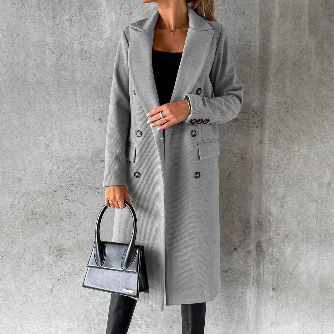 Lange winterjas met hoge kraag en knoopsluiting voor dames