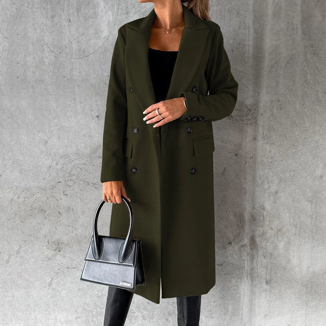 Lange winterjas met hoge kraag en knoopsluiting voor dames