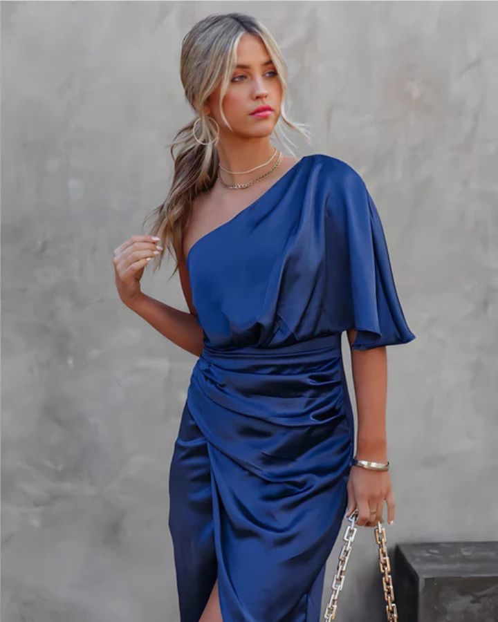 Satijnlook One-Shoulder Cocktailjurk met Asymmetrisch Ontwerp