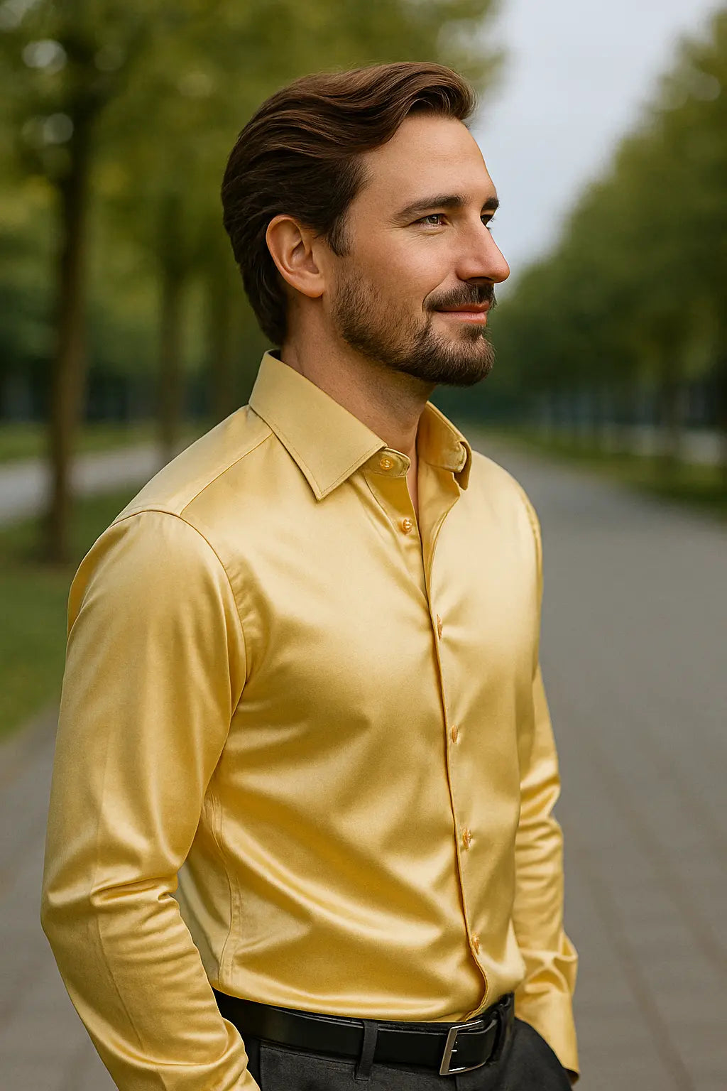 Satijnlook Slim Fit Overhemd met Lange Mouwen voor Heren