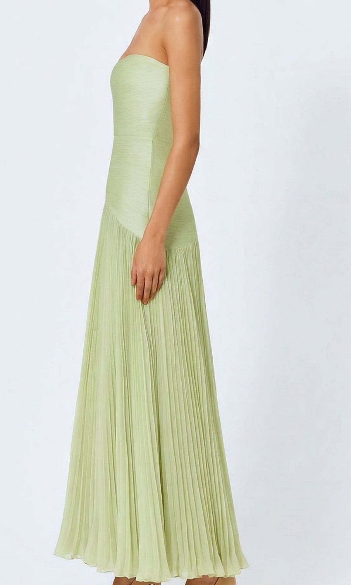 Strapless Maxi Zomerjurk met Geplooide Rok