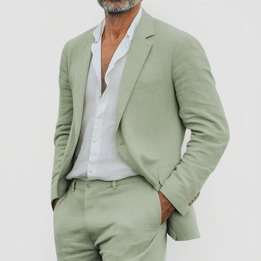 Tweedelig Heren Linnenmix Pak met Blazer en Broek